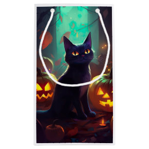 Halloween Tuxedo Kat Met Pompoenen Griezelen Klein Cadeauzakje
