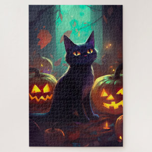 Halloween Tuxedo Kat Met Pompoenen Griezelen Legpuzzel