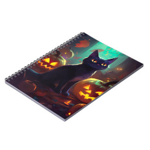 Halloween Tuxedo Kat Met Pompoenen Griezelen Notitieboek