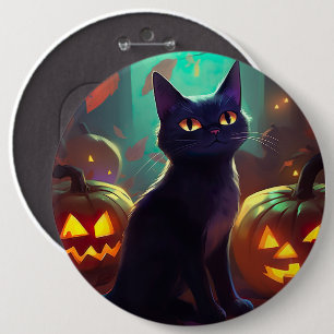 Halloween Tuxedo Kat Met Pompoenen Griezelen Ronde Button 6,0 Cm