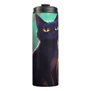 Halloween Tuxedo Kat Met Pompoenen Griezelen Thermosbeker