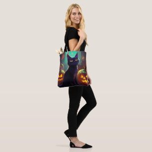 Halloween Tuxedo Kat Met Pompoenen Griezelen Tote Bag