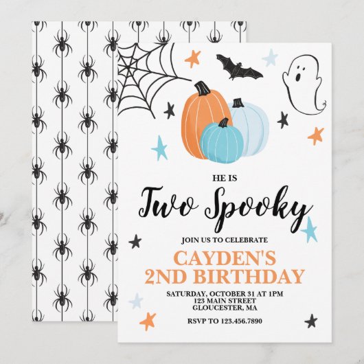 Halloween TWEE Griezelen 2de Verjaardag Blauwe Pom Kaart (Voorkant / Achterkant)