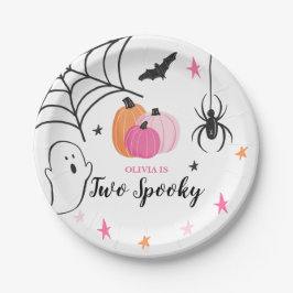 Halloween Twee Griezels Verjaardag roze Pompoenen Papieren Bordje