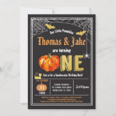Halloween tweeling baby eerste verjaardagsfeest kaart (Voorkant)