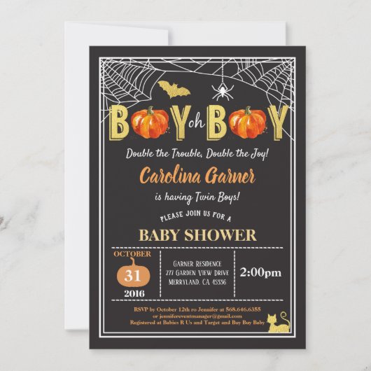 Halloween tweeling, douchepompoen voor baby's Zwar Kaart (Voorkant)