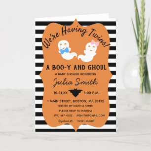 Halloween Twin Gender onthullen Invite Boo-y of Gh Bedankkaart
