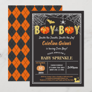 Halloween twins baby jongen sprinkhaanpumpkin gold kaart