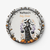 Halloween Twins Baby shower Bord - Zwanger heks (Voorkant)