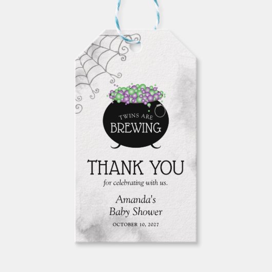 Halloween Twins Baby shower Witch Brew Bedankt Cadeaulabel (Voorkant)