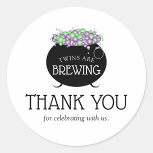Halloween Twins Baby shower Witch Brew Bedankt Ronde Sticker