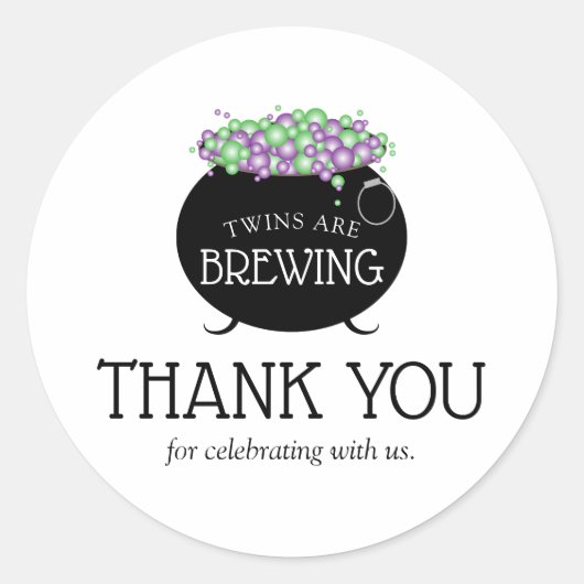 Halloween Twins Baby shower Witch Brew Bedankt Ronde Sticker (Voorkant)