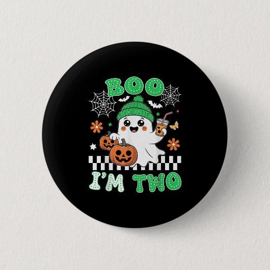 Halloween Two Birthday Boo Im Two Groovy Birthday Ronde Button 5,7 Cm (Voorkant)