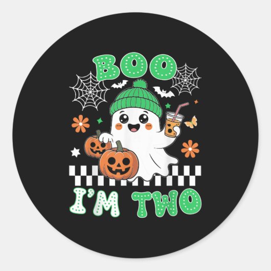 Halloween Two Birthday Boo Im Two Groovy Birthday  Ronde Sticker (Voorkant)