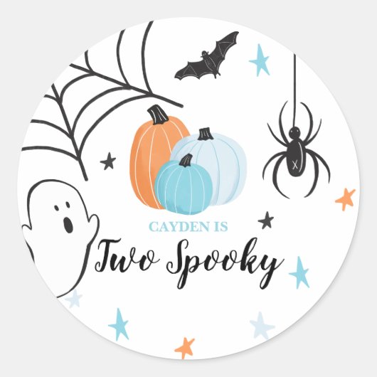 Halloween Two Spooky Birthday Blue Pomkins Ronde Sticker (Voorkant)