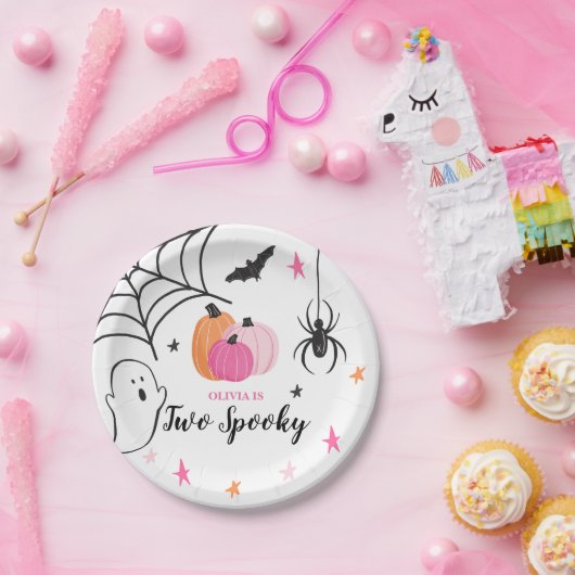 Halloween Two Spooky Birthday roze pomkins Papieren Bordje (Feest)