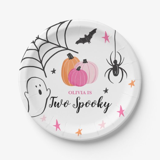 Halloween Two Spooky Birthday roze pomkins Papieren Bordje (Voorkant)