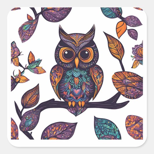 Halloween Uil en alebrije bladeren Vierkante Sticker (Voorkant)