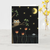 Halloween Uil en Spider in de nacht Kaart (Gele Bloem)