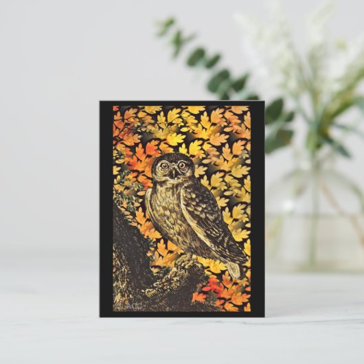 Halloween Uil herfstgebladerte Briefkaart (Staand voorkant)