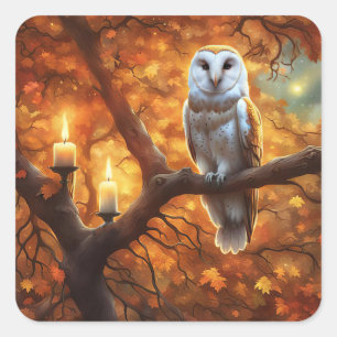 Halloween Uil in Herfst bladeren kaarsen Vierkante Sticker