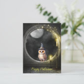 Halloween Uil in Ronde Toren Raam Briefkaart (Staand voorkant)
