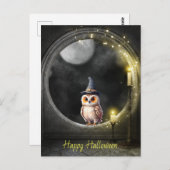 Halloween Uil in Ronde Toren Raam Briefkaart (Voorkant / Achterkant)
