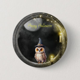 Halloween Uil in Ronde Toren Raam Button 5,7 Cm