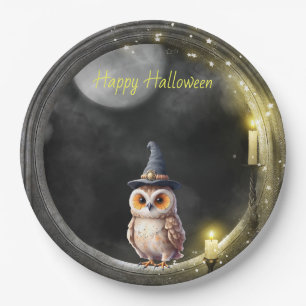 Halloween Uil in Ronde Toren Raam Papieren Bordje