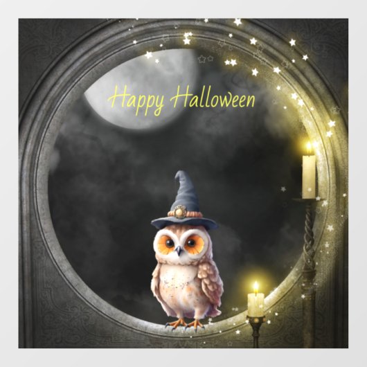 Halloween Uil in Ronde Toren Raam Raamsticker (Vel)