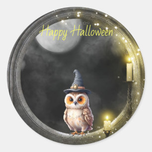 Halloween Uil in Ronde Toren Raam Sticker