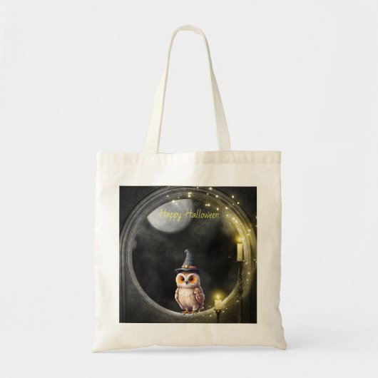 Halloween Uil in Ronde Toren Raam Tote Bag (Voorkant)