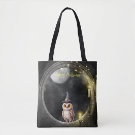 Halloween Uil in Ronde Toren Raam Tote Bag