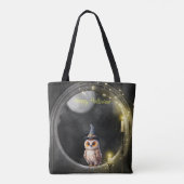 Halloween Uil in Ronde Toren Raam Tote Bag (Achterkant)