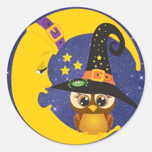 Halloween Uil op de Maan Starlight Stickers (Voorkant)