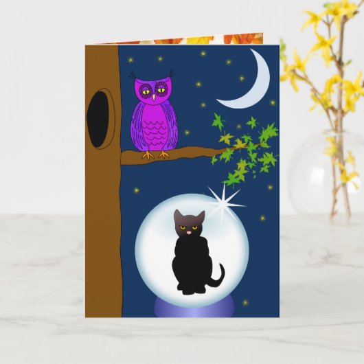 Halloween uil wenskaart kaart (Gele Bloem)