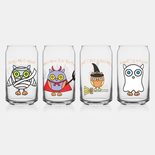 Halloween Uilen Drinkware Set van 4 Blikvorm Glas (Achterkant)