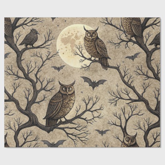 Halloween Uilen & Moon Cadeaupapier (Vlak)