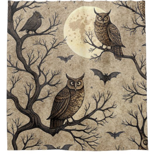  Halloween Uilen & Moon Douchegordijn (Voorkant)