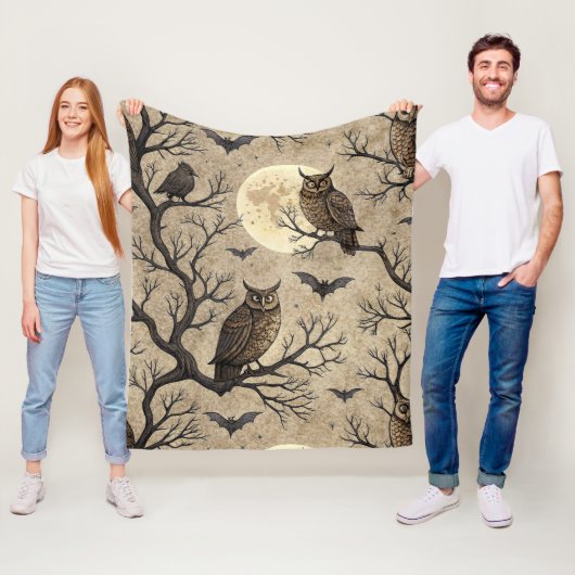  Halloween Uilen & Moon Fleece Deken (In situ)