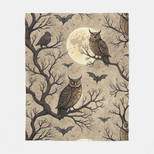  Halloween Uilen & Moon Fleece Deken (Voorkant)
