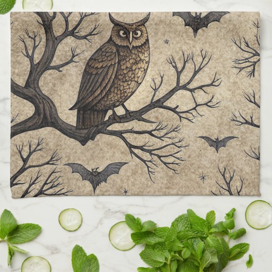  Halloween Uilen & Moon Theedoek (Gevouwen)