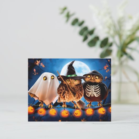 Halloween-uilen Uitnodiging Briefkaart (Staand voorkant)