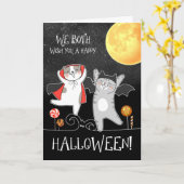Halloween uit ons beiden Funny Cats in Costumes Kaart (Gele Bloem)