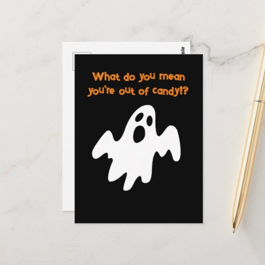 Halloween Uit Snoep Funny Ghost Briefkaart (Voorkant / Achterkant in situ)