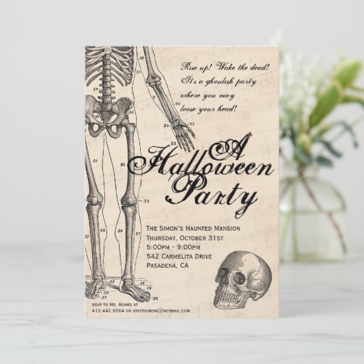 Halloween Uitnodiging de heer Botten Skeleton Part (Staand voorkant)
