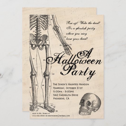 Halloween Uitnodiging de heer Botten Skeleton Part (Voorkant / Achterkant)