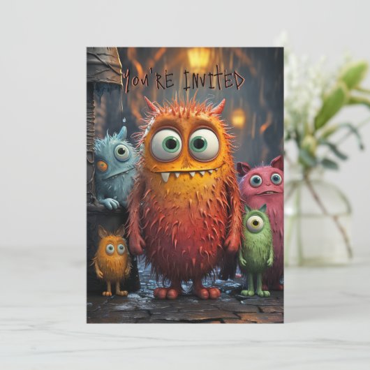 Halloween Uitnodiging Gekke Grappige Schattigee We (Staand voorkant)