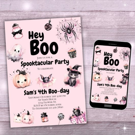 Halloween Uitnodiging Kinder Schattigee Roze Verja