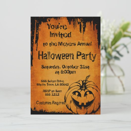 Halloween Uitnodiging met pompoen (Staand voorkant)